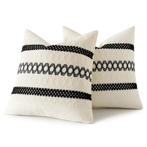 Set of 2 Black Boho Decorative Pillow Covers 20x20 Inch (2 Count)