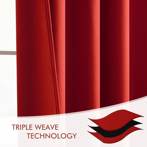 Christmas Red Back Tab Blackout Curtains 52x102 Inch Long 2 Panels (2 Count)