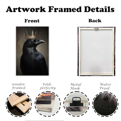Raven King Wall Art Mysterious Black Bird Painting Dark Gothic Animal Canvas Print for Living Room Bedroom Home Office Inspirational Decor