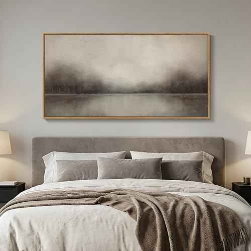 Large Framed Neutal Abstract Landscape Wall Art for Living Room