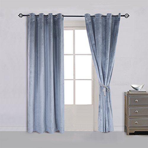 Super Soft Luxury Velvet Stone Blue Light Blocking Drapes Room Darkening Curtains Panel Grommet Drapery 52 by 108 inch Dusty Blue (2 Count)