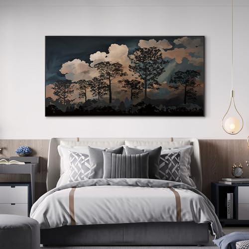 24"x46" Extra Large Framed Wall Art Silhouetted Trees at Dusk