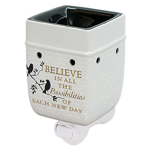 Birds on a Tree Believe Grey Ceramic Stoneware Electric Plug