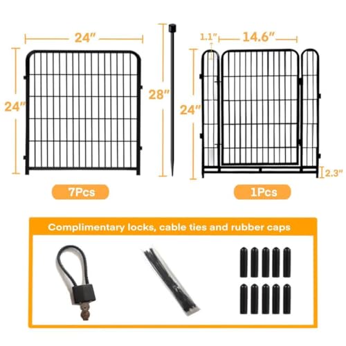24 in(H) Decorative Garden Fences with Gate, 8 Panels Total 15.7 ft(L) Heavy Duty Iron Animal Barrier Fence for Yard,Suitable for Indoor Pet Fence Or Outdoor Dog Fencing, Garden Border Fence (32 Sq Ft)