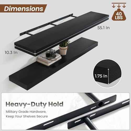 Floating Shelves 55.1" W x 10.3" D Black Set of 1