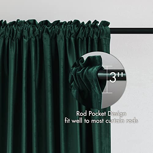 Dark Green Blackout Velvet Curtains Drapes 72 Inch Long 52"x72" (2 Count)