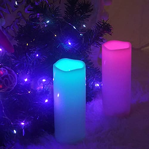 Waterproof Outdoor Color Changing Flameless Candles Remote Timer White Realistic Flickering Battery Operated Electric LED Pillars for Wedding Christmas Decoration Teen Girls 3”x8” 2PCS (2 Count)