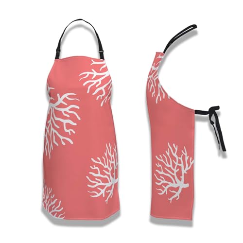 Chef Apron for Women Beach Coral Funny Aprons for Men for Kitchen Cooking Restaurant BBQ Painting Crafting 27”