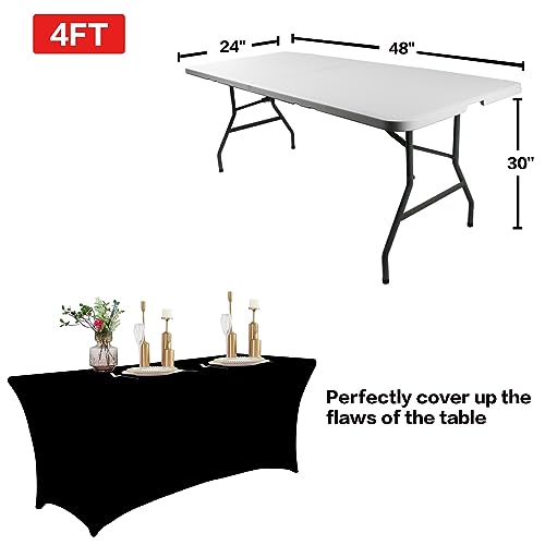 4FT Black Table Cloth for Rectangular Spandex Table Cover