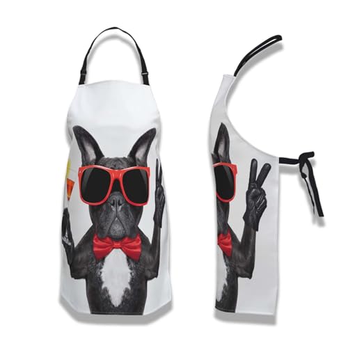 Garden Apron for Men French Bulldog Dog Funny Aprons for Women for Kitchen Cooking Restaurant BBQ Painting Crafting Gardening 27”