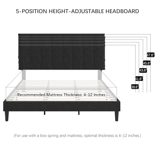King Size Bed Frame with Upholstered Headboard