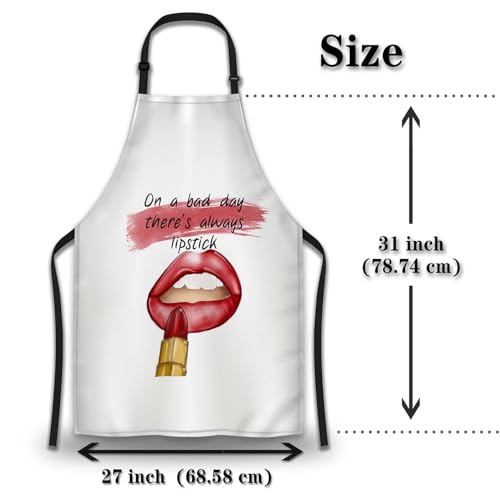 Kitchen Apron for Women Red Lips Quotes on a Bad Day There’s Always Lipstick Funny Aprons for Men for Cooking Restaurant BBQ Painting Crafting Gardening 27”
