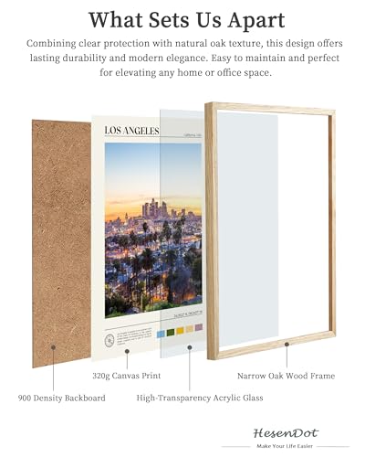 Natural OAK Wood Los Angeles Cityscape Framed Wall Art
