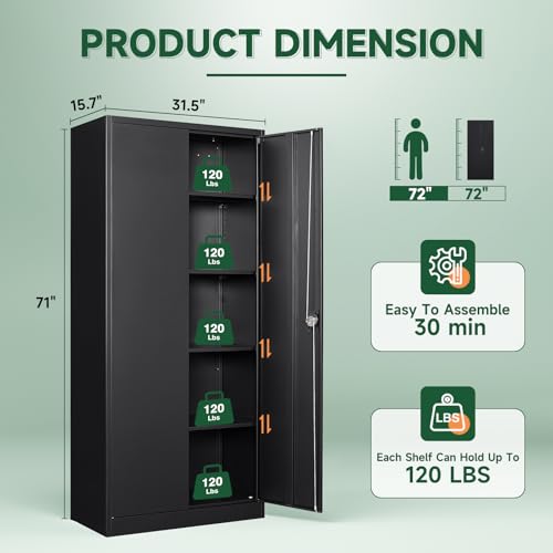 Metal Garage Storage Cabinets with Lock Door and Adjustable Shelves