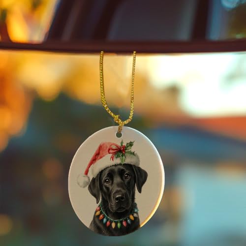 Santa Black Labrador Christmas Ceramic Ornament
