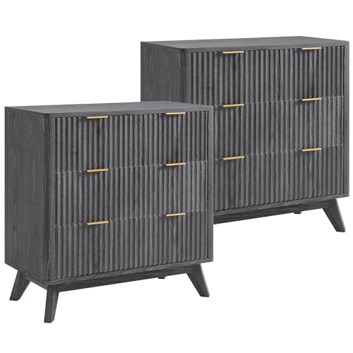 32" Large Fluted Nightstand with 3 Drawers Set of 2
