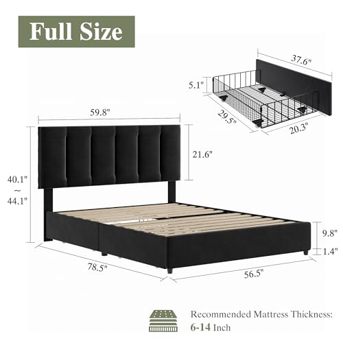 Full Size Bed Frame with 4 Storage Drawers