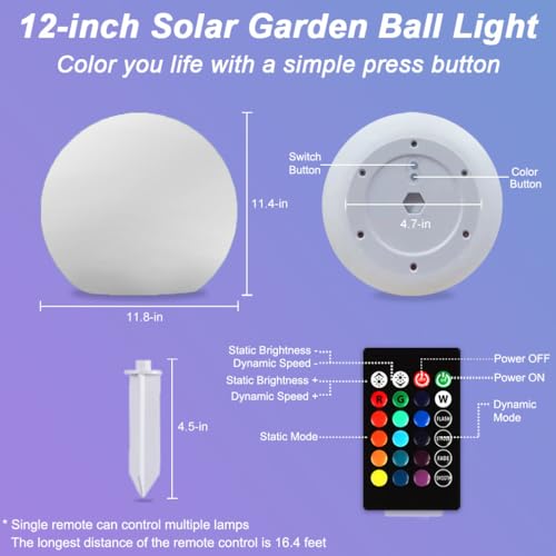 12 Inch Solar Glowing Ball Light Outdoor