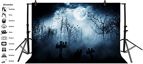 8x6.5ft Spooky Halloween Graveyard Backdrop Foggy Full Moon Horror Scene