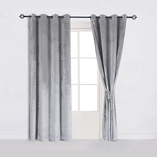 Super Soft Luxury Heavy Velvet Set of 2 Smoky Gray Classic Blackout Curtains Panels Home Theater Grommet Drapes Eyelet