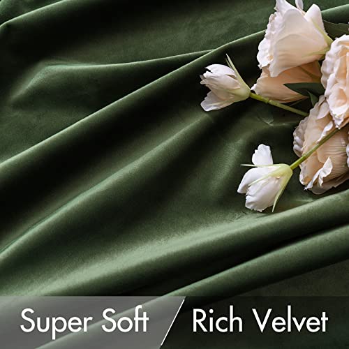 Olive Green Velvet Pinch Pleat Blackout Curtains W52 X L102 Inches (2 Count)