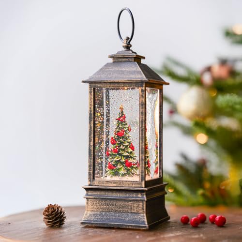 Christmas Snow Globe Lantern Water Glittering Christmas Tree with Music