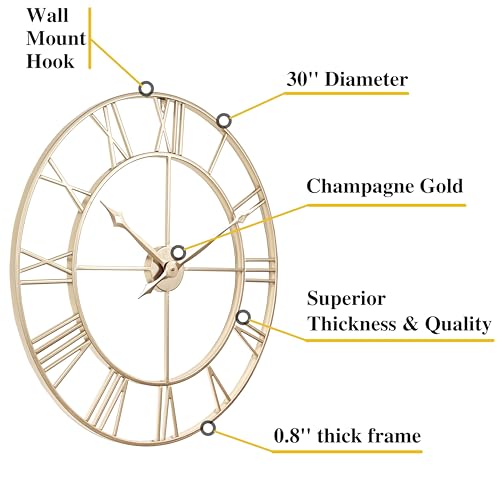 Large 30 Inch Gold Wall Clocks for Living Room Decor