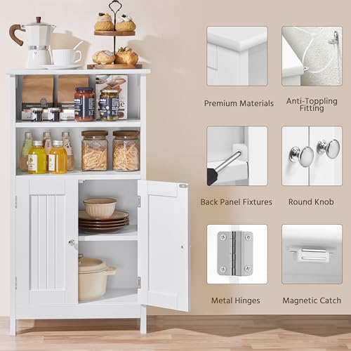 Bathroom Storage Cabinet with Shelves and Beadboard Doors