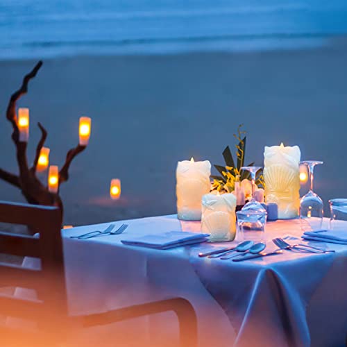 Ocean Flameless Candles with Remote Carved Seashell Real Wax Flicker Battery Operated Candles for Home Party Wedding Nautical Summer Christmas Decor (3 Count)