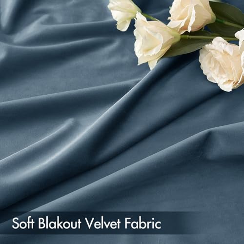 Dark Slate Blackout Velvet Curtains Drapes 96 Inch Long 52"x96" (2 Count)