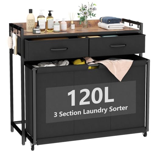 Laundry Hamper Laundry Basket with 3 Section Pull
