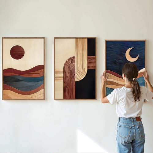 Boho Mid Century Modern Framed Canvas Wall Art