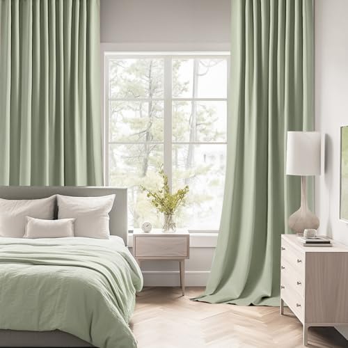 Sage Green Back Tab Blackout Curtains 52x63 Inches Long 2 Panels Set (2 Count)