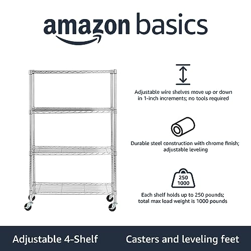 4 Shelf Adjustable Heavy Duty Storage Shelving Unit with Wheels