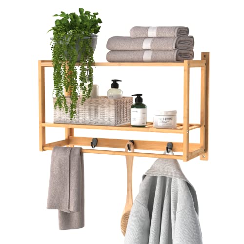 Bamboo Wall Shelf with Towel Bar