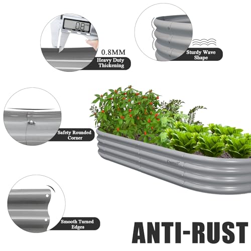 6 Pack 6x3x1FT Galvanized Raised Garden Bed Kit Oval Metal Ground Planter Box Outdoor Bottomless Planter Raised Beds for Vegetables Flowers Herbs Fruits