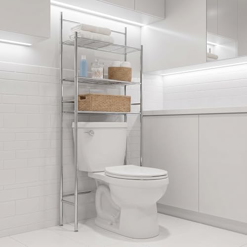 Over-the-Toilet Bathroom Storage Shelf, Steel, Chrome, 3-Tier