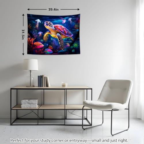 Blacklight Turtle Tapestry Glow in the Dark Ocean Wall Hanging Sea Turtle Poster for Kids Teen Room Bedroom Decor 31.5" L x 39.4" W