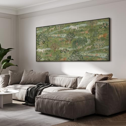 36"x72" Extra Large Framed Wall Art Medieval Fantasy Forest with Woodland Animals