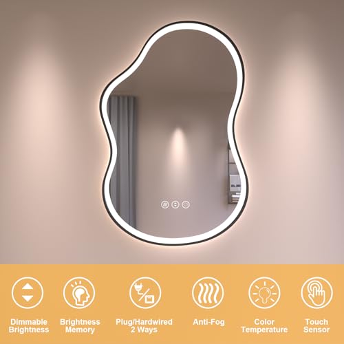 20''x36'' Irregular LED Bathroom Mirror with Lights & Black Frame