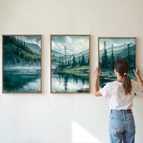 Large Nature Forest Framed Canvas Wall Art Set (3 Count)