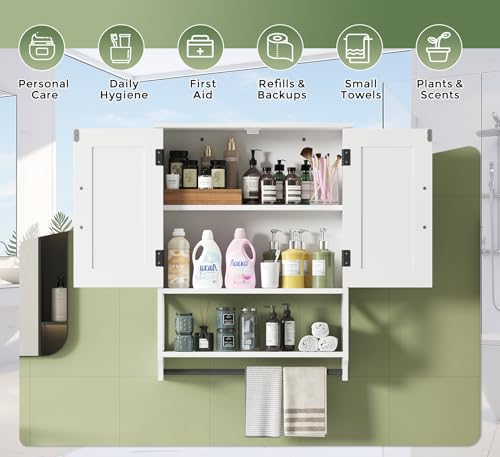 White Bathroom Cabinet Wall Mounted with Towels Bar