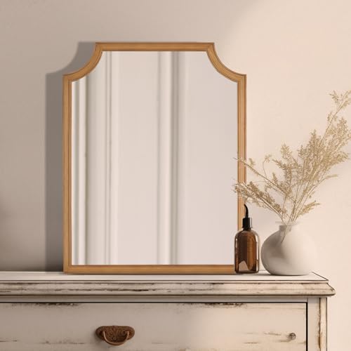Scalloped Wood Mirror for Wall Decor 16x20 Inch Small Bathroom Vanity Rectangle Mirror for Hallway Bedroom Living Room