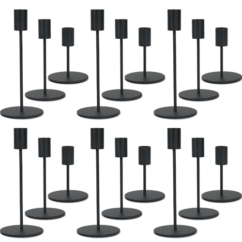 Black Candlestick Holders Bulk for Taper Candles Decorative Metal Candelabra Candle Holders Fit 0.8 Inch Diameter Candles Gold Taper Candle Stands for Wedding Home Party Table Decor (18 Count)