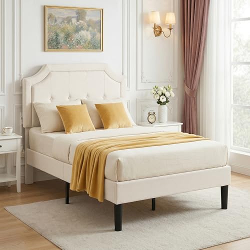 Twin Size Bed Frame with Fabric Upholstered Headboard