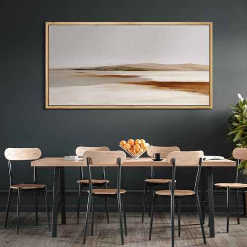Extra Large Framed Canvas Print Wall Art Neutral Earth Tone Desert Landscape Minimalist Terracotta and Grey Long Retro Fine Art Illustrations Decorative Colorful for Bedroom