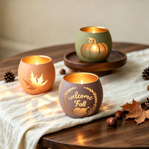 Thanksgiving Votive Candle Holder Set of 6 for Fall Table Centerpiece Decor (6 Count)