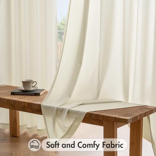 Cream Beige Privacy Sheer Curtains 2 Panels 42W x 63L (2 Count)