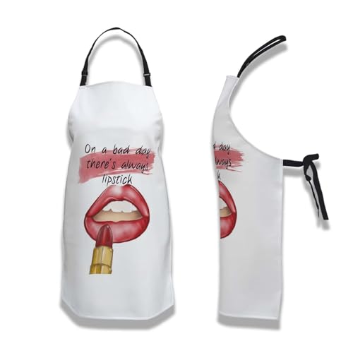 Kitchen Apron for Women Red Lips Quotes on a Bad Day There’s Always Lipstick Funny Aprons for Men for Cooking Restaurant BBQ Painting Crafting Gardening 27”