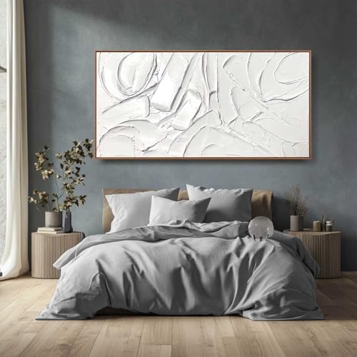 White Wall Art For Living Room Extra Large Wall Decor Abstract Paintings Modern Artwork Pictures Arts 36"x70"